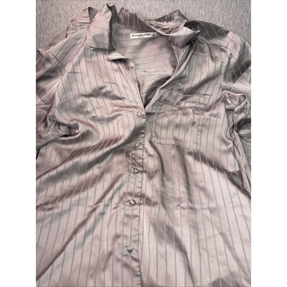 Abercrombie & Fitch Satin Pajama Set Women's Small Gray Striped Sleepwear Lounge - Picture 4 of 8